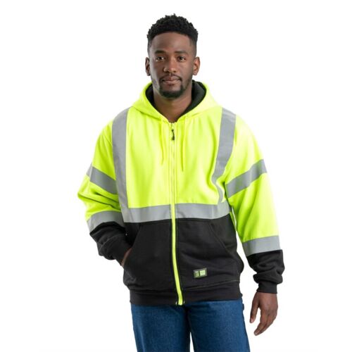 Men's Hi-Vis Class 3 Color Block Full-Zip Hooded Sweatshirt Thumbnail