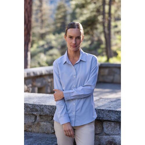 Cutter & Buck Skyline Recycled Pinstripe Womens Long Sleeve Spread Collar Dress Shirt Thumbnail
