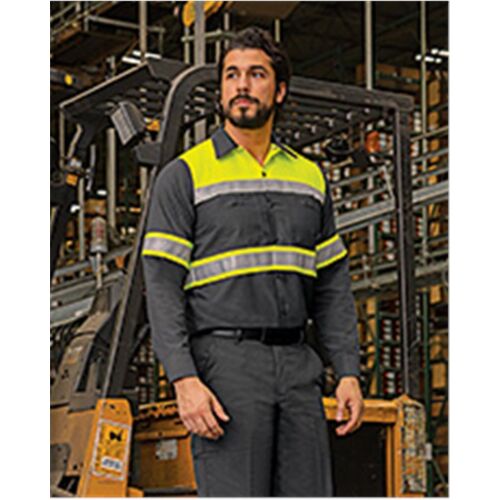 Men's Hi-Visibility Colorblock Ripstop Long Sleeve Work Shirt Thumbnail