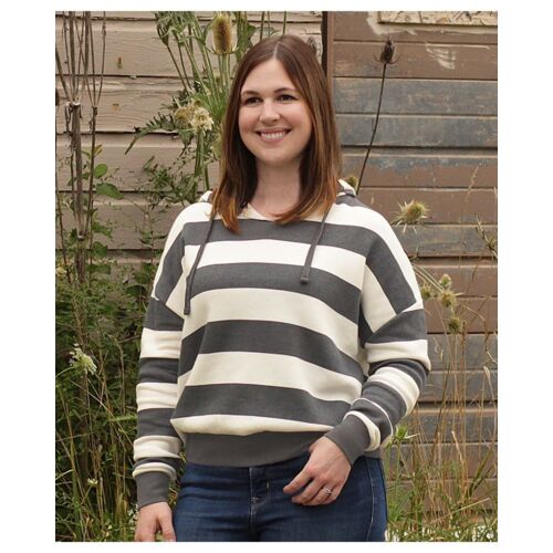 Women's Striped Fleece Boxy Hooded Sweatshirt Thumbnail